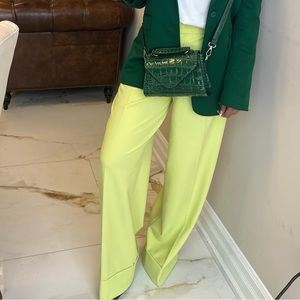 Lime Green Wide Leg Dress Pants